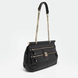 مملوكة مسبقًا Roberto Cavalli Black Leather Zip Detail Chain Shoulder Bag