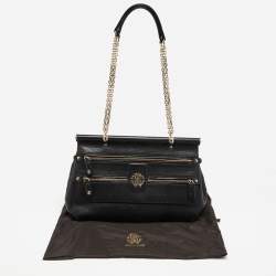 مملوكة مسبقًا Roberto Cavalli Black Leather Zip Detail Chain Shoulder Bag