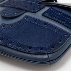 مملوكة مسبقًا Roberto Cavalli Blue Leather And Calf Hair Pouch