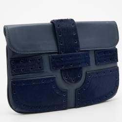 مملوكة مسبقًا Roberto Cavalli Blue Leather And Calf Hair Pouch