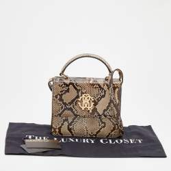 Roberto Cavalli Brown/Beige Python Top Handle Bag