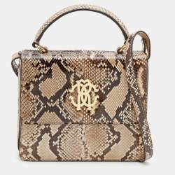 Roberto Cavalli Brown/Beige Python Top Handle Bag