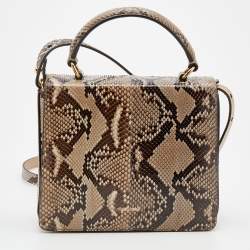Roberto Cavalli Brown/Beige Python Top Handle Bag