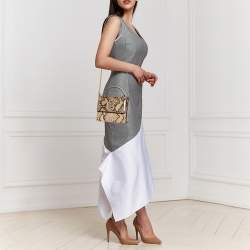 Roberto Cavalli Brown/Beige Python Top Handle Bag