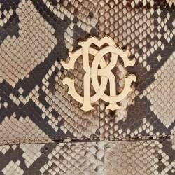 Roberto Cavalli Brown/Beige Python Top Handle Bag