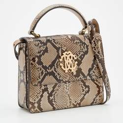 Roberto Cavalli Brown/Beige Python Top Handle Bag
