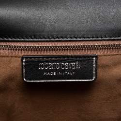 مملوكة مسبقًا حقيبة كتف روبرتو كافالي هيرا جلد وجلد ثعبان أسود/ بني صدئي