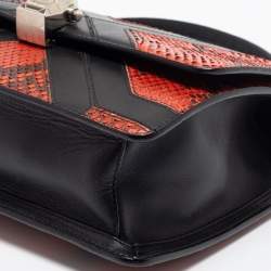 مملوكة مسبقًا حقيبة كتف روبرتو كافالي هيرا جلد وجلد ثعبان أسود/ بني صدئي