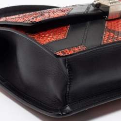 مملوكة مسبقًا حقيبة كتف روبرتو كافالي هيرا جلد وجلد ثعبان أسود/ بني صدئي