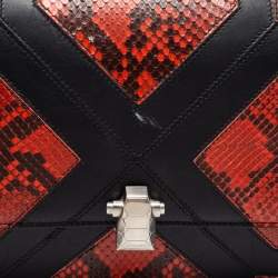 مملوكة مسبقًا حقيبة كتف روبرتو كافالي هيرا جلد وجلد ثعبان أسود/ بني صدئي