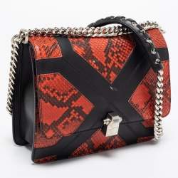 مملوكة مسبقًا حقيبة كتف روبرتو كافالي هيرا جلد وجلد ثعبان أسود/ بني صدئي