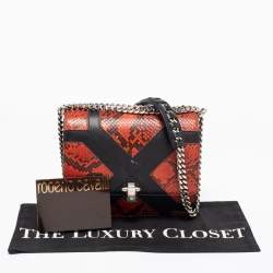 مملوكة مسبقًا حقيبة كتف روبرتو كافالي هيرا جلد وجل د ثعبان أسود/ بني صدئي