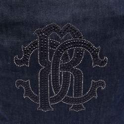 Roberto Cavalli Navy Blue Denim Studded Logo Tote