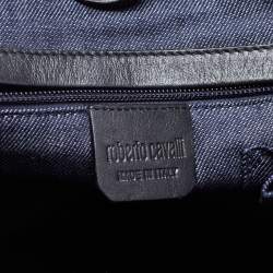 Roberto Cavalli Navy Blue Denim Studded Logo Tote