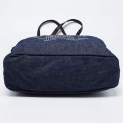 Roberto Cavalli Navy Blue Denim Studded Logo Tote