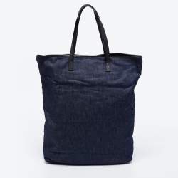 Roberto Cavalli Navy Blue Denim Studded Logo Tote