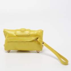 Roberto Cavalli Yellow Leather Flap Clutch