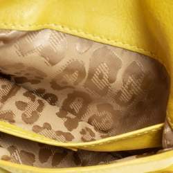 Roberto Cavalli Yellow Leather Flap Clutch