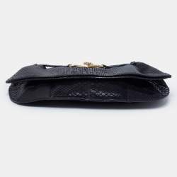Roberto Cavalli Black Python Fold Over Clutch