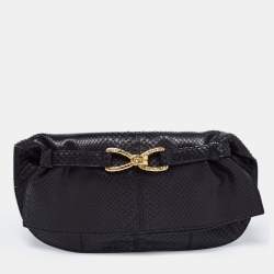 Roberto Cavalli Black Python Fold Over Clutch