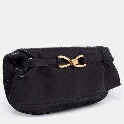 Roberto Cavalli Black Python Fold Over Clutch