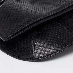 Roberto Cavalli Black Python Fold Over Clutch