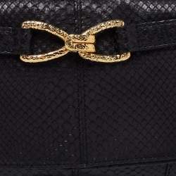Roberto Cavalli Black Python Fold Over Clutch