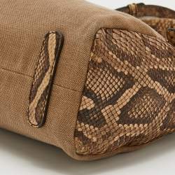Roberto Cavalli Brown/Beige Canvas And Python Top Handle Bag