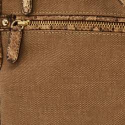 Roberto Cavalli Brown/Beige Canvas And Python Top Handle Bag