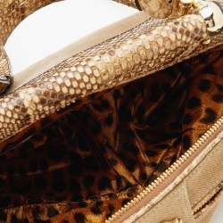 Roberto Cavalli Brown/Beige Canvas And Python Top Handle Bag