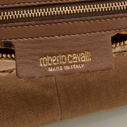 Roberto Cavalli Brown/Beige Canvas And Python Top Handle Bag
