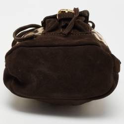 Pre Owned Roberto Cavalli Brown Leopard Print Fabric And Suede Mini Bucket Bag