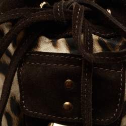 Pre Owned Roberto Cavalli Brown Leopard Print Fabric And Suede Mini Bucket Bag