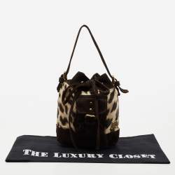 Pre Owned Roberto Cavalli Brown Leopard Print Fabric And Suede Mini Bucket Bag