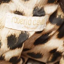 Pre Owned Roberto Cavalli Brown Leopard Print Fabric And Suede Mini Bucket Bag