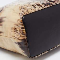 Pre Owned Roberto Cavalli Beige/Black  Printed Coated Canvas And Leather Tote