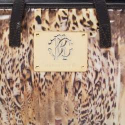 Pre Owned Roberto Cavalli Beige/Black  Printed Coated Canvas And Leather Tote