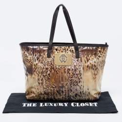Pre Owned Roberto Cavalli Beige/Black  Printed Coated Canvas And Leather Tote