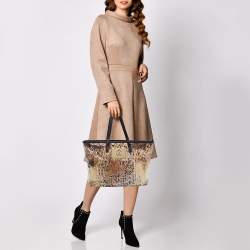 Pre Owned Roberto Cavalli Beige/Black  Printed Coated Canvas And Leather Tote