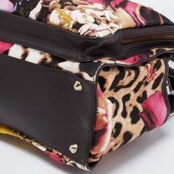 Roberto Cavalli Multicolor Floral Print Fabric and Leather Tote