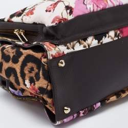 Roberto Cavalli Multicolor Floral Print Fabric and Leather Tote