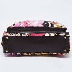 Roberto Cavalli Multicolor Floral Print Fabric and Leather Tote