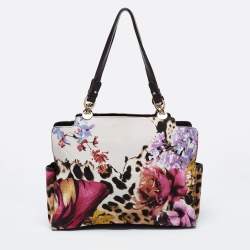 Roberto Cavalli Multicolor Floral Print Fabric and Leather Tote