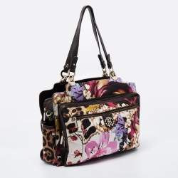 Roberto Cavalli Multicolor Floral Print Fabric and Leather Tote
