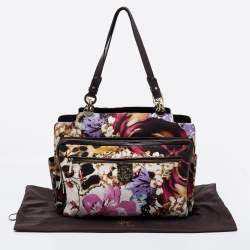 Roberto Cavalli Multicolor Floral Print Fabric and Leather Tote