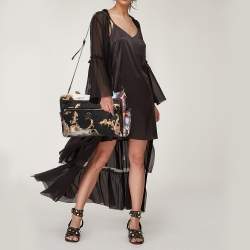 Roberto Cavalli Multicolor Floral Print Fabric and Leather Tote