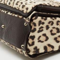 Roberto Cavalli Brown/Beige Leopard Satin and Leather Tote