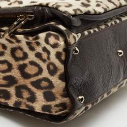 Roberto Cavalli Brown/Beige Leopard Satin and Leather Tote