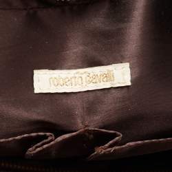 Roberto Cavalli Brown/Beige Leopard Satin and Leather Tote