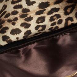 Roberto Cavalli Brown/Beige Leopard Satin and Leather Tote